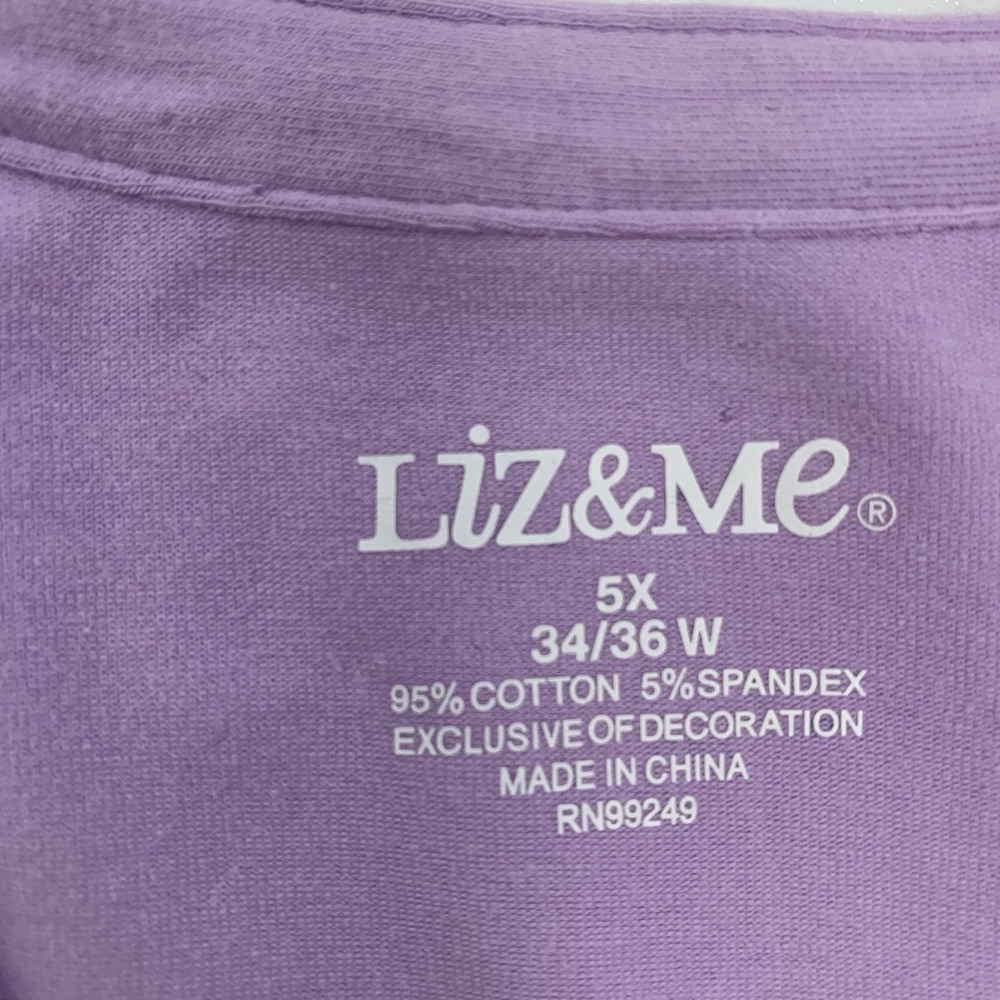 Liz & Me Short Sleeve Top Woman 5X Purple Lace Cotton Spandex Lilac Pull Over - Picture 4 of 6